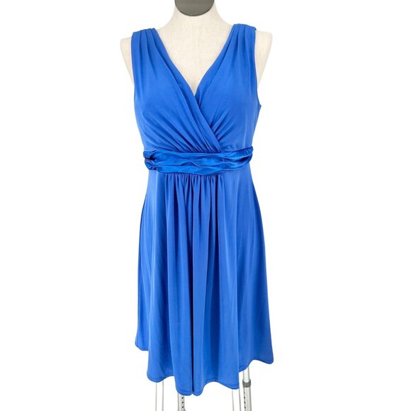 David's Bridal Dresses & Skirts - Davids Bridal Dress Womens 14 Blue Sleeveless V-Neck Ruched Waist Knee-Length